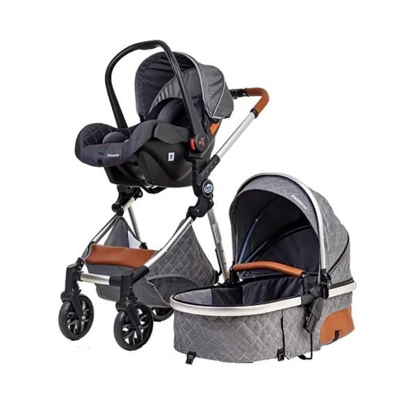 Imagem de Carrinho de bebe europeu luxo 3 em 1 ares + bebe conforto cinza - passear baby