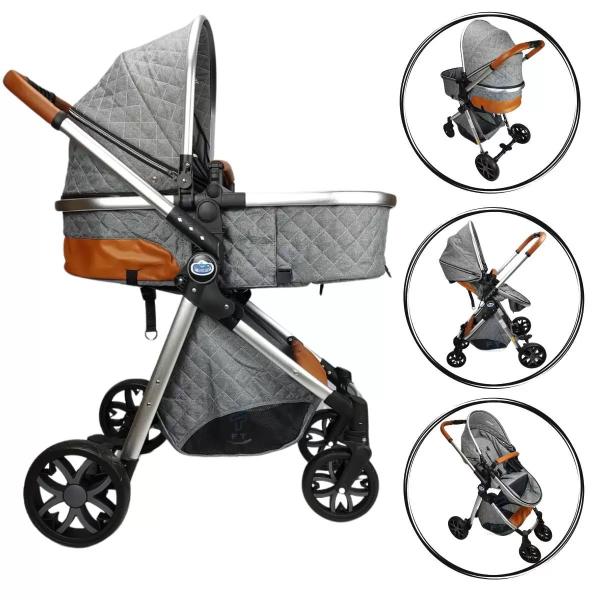 Imagem de Carrinho de bebe europeu luxo 3 em 1 ares + bebe conforto cinza - passear baby