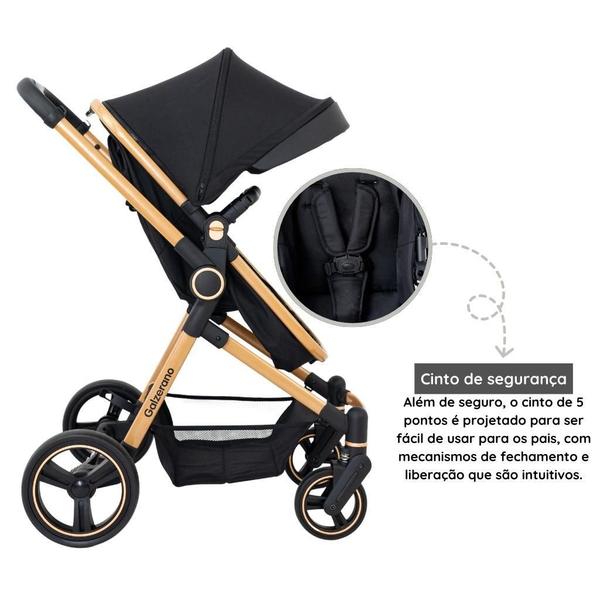 Imagem de Carrinho De Bebê Galzerano Ivy Gold E Bebê Conforto Preto