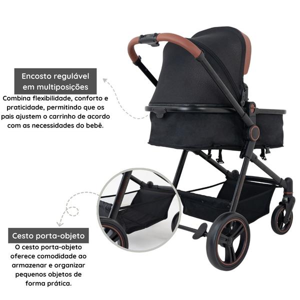 Imagem de Carrinho De Bebê Galzerano Ivy Preto E Bebê Conforto Cinza