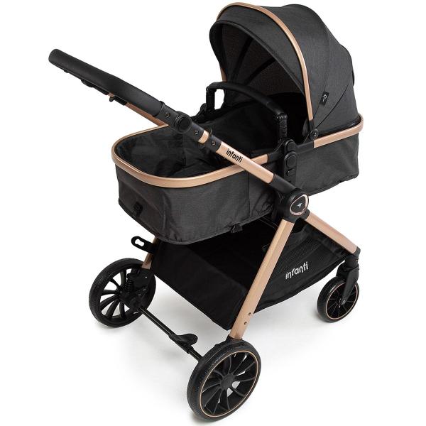 Imagem de Carrinho de Bebê Infanti Romanzo 2 em 1 Berço Passeio Moisés com Bebê Conforto DUO Reclinável Leve Compacto Dobrável Para Viagem 0-15 Kg Preto Bronze