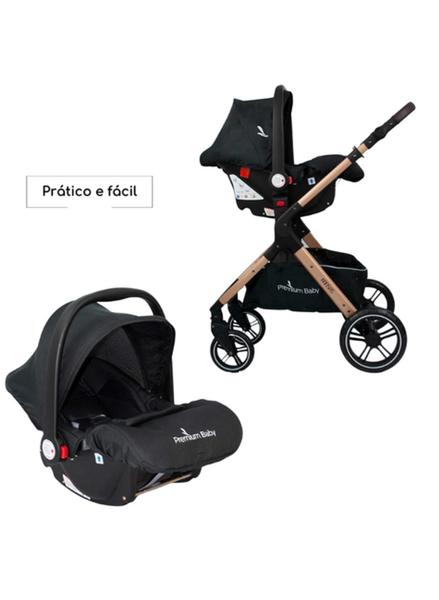 Imagem de Carrinho de Bebê Kansas preto + Bebê Conforto + Base  Premium Baby