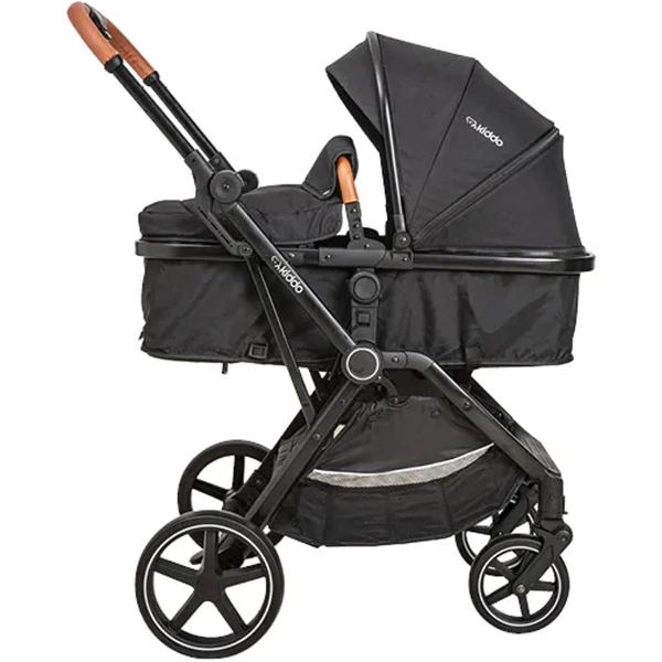 Imagem de Carrinho de Bebê Kiddo Nomad Berço Passeio Moisés Travel System Fecha com Uma Mão Reclinável Leve Compacto Dobrável Para Viagem 0 a 15 Kg Preto