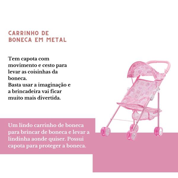 Imagem de Carrinho de Bebê P/ Boneca Em Metal Dobrável C/ Capota E Cesto - Passeio - Pica Pau