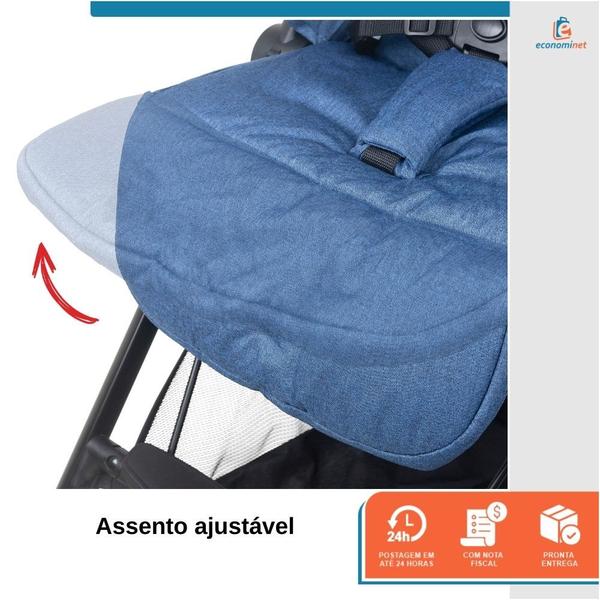 Imagem de Carrinho de Bebê para Passeio Compacto Dobrável Viagem Passeios Reclinável Porta Objeto Recém Nascido Avião Carro Barra Frontal Cesto Azul Baby Style