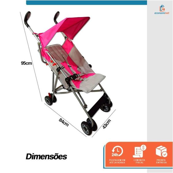 Imagem de Carrinho de Bebê Passeio Estilo Guarda Chuva Compacto Turim Rosa - Baby Style