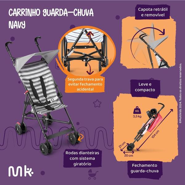 Imagem de Carrinho de Bebê Passeio Guarda Chuva Navy Azul - Multikids 