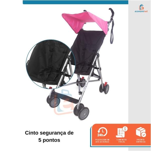 Imagem de Carrinho de Bebê Passeio Tipo Guarda Chuva Compacto Cool Assento 180º Rosa 4 Rodas Capota Removivel Dobravel Compacto Porta Malas Barra Fronta