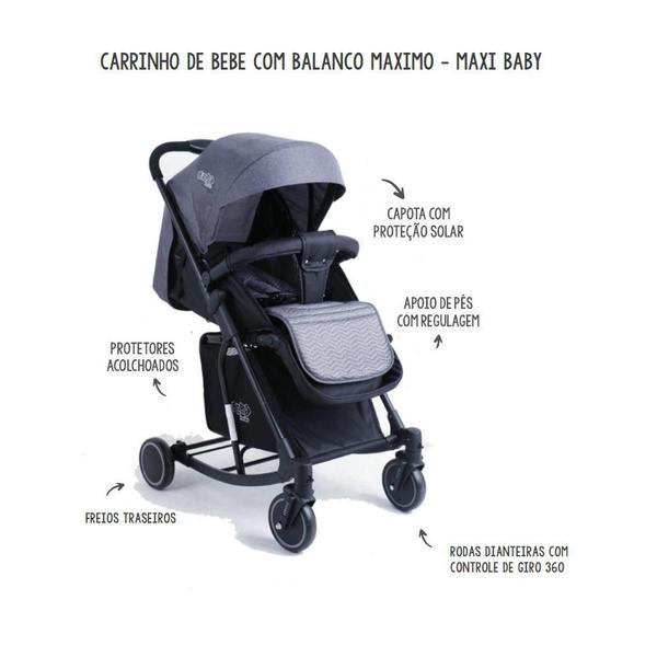 Imagem de Carrinho De Bebê Passeio Vira Balanço Maximo Preto Maxi Baby