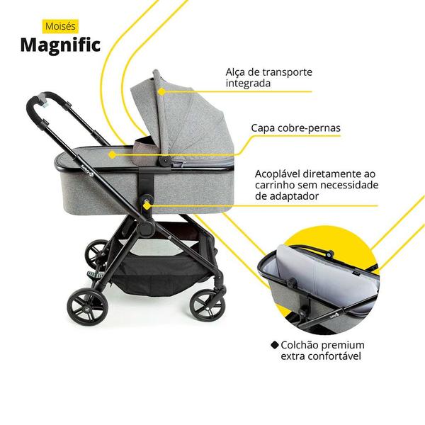 Imagem de Carrinho de Bebê Travel System Magnific 5 em 1  Cinza Grey Denim - Safety 1st