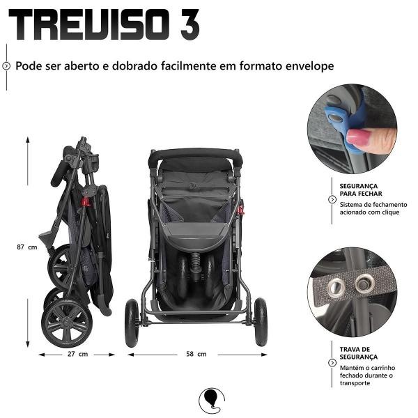 Imagem de Carrinho De Bebê Treviso 3 Woven Grey 3 Rodas Com Couro