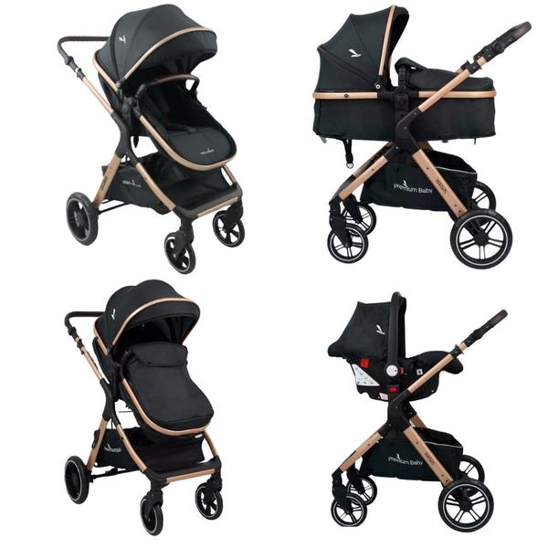 Imagem de Carrinho de bebe trio com bebe conforto e base kansas gold - premium baby