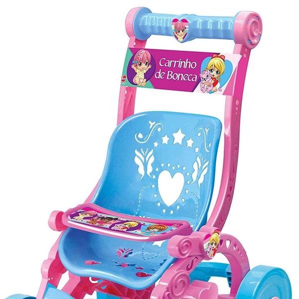 Imagem de Carrinho De Boneca +3 Anos Azul e Rosa Brinquedo Faz de Conta Infantil Decorado com Bandeja Lider - 228