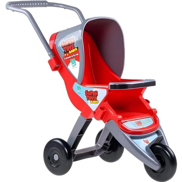 Imagem de Carrinho De Boneca 3 Rodas Infantil Rosa Vermelho Para Bonecas Alça Reversível Menina Super Toys