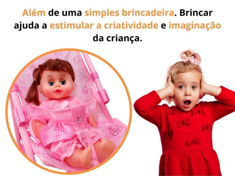 Imagem de Carrinho De Boneca De Brinquedo Infantil Rosa Com Boneca Bebê Importway