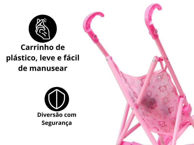 Imagem de Carrinho De Boneca De Brinquedo Infantil Rosa Com Boneca Bebê Importway