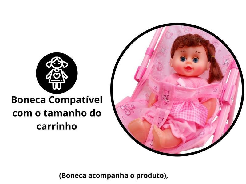 Imagem de Carrinho De Boneca De Brinquedo Infantil Rosa Com Boneca Bebê Importway