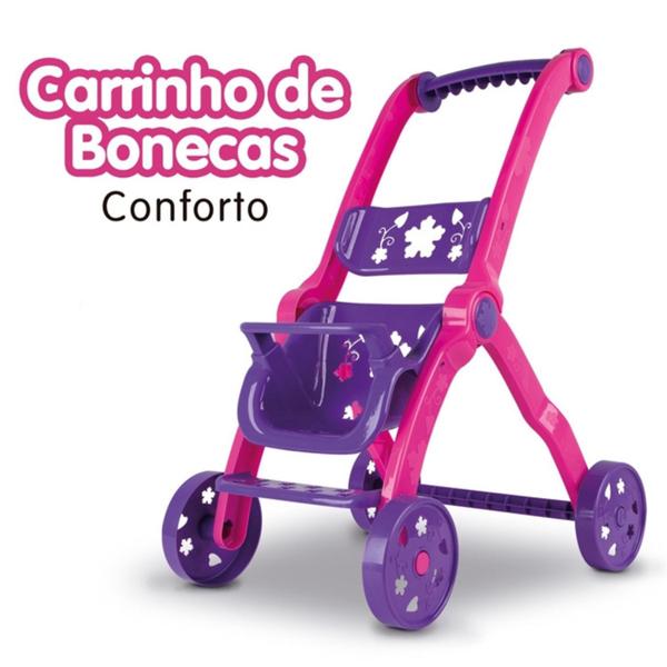 Imagem de Carrinho de Boneca Infantil Bebê Menina Brinquedo 60 cm