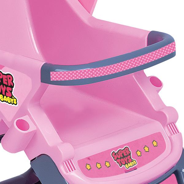 Imagem de Carrinho De Boneca Rosa C/ Alça E 03 Rodas - Super Toys