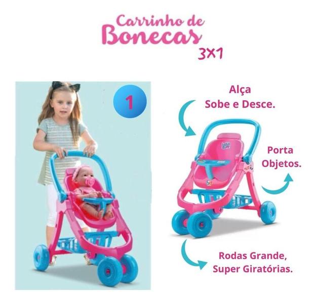 Imagem de Carrinho de Bonecas Baby Alive 3 em 1 Cadeirinha Vira Bebê Conforto Passeio Infantil Crianças