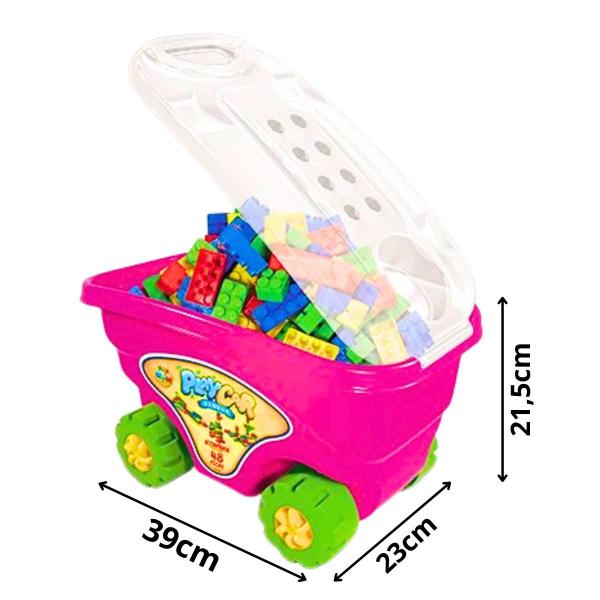 Imagem de Carrinho De Brinquedo Com Blocos De Montar Coloridos 48 Peças Infantil Playcar Bloco GGB Brinquedos