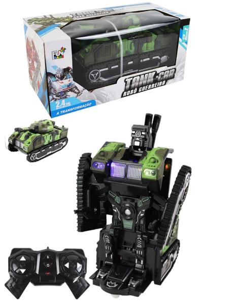 Imagem de Carrinho de Brinquedo com Controle Remoto Transformers Tanque de Guerra Militar Vira Robô