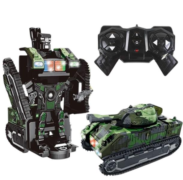 Imagem de Carrinho de Brinquedo com Controle Remoto Transformers Tanque de Guerra Militar Vira Robô