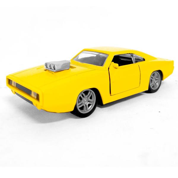 Imagem de Carrinho de Brinquedo Dodge Charger Amarelo Esportivo de Ferro a Fricção