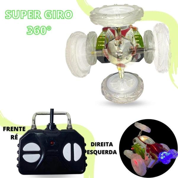 Imagem de Carrinho de Brinquedo Maluco com Controle Remoto Gira 360º com Luz e Som Full Colorido