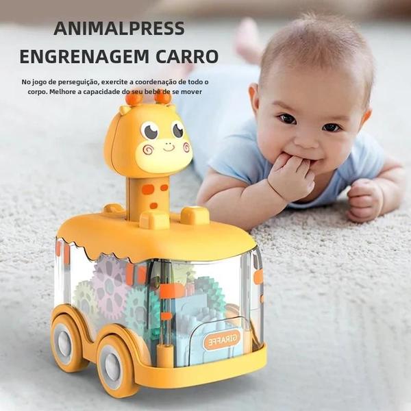 Imagem de Carrinho de Brinquedo Press Gear Infantil - Puxar e Empurrar - Puzzle Inercial com Animaizinhos