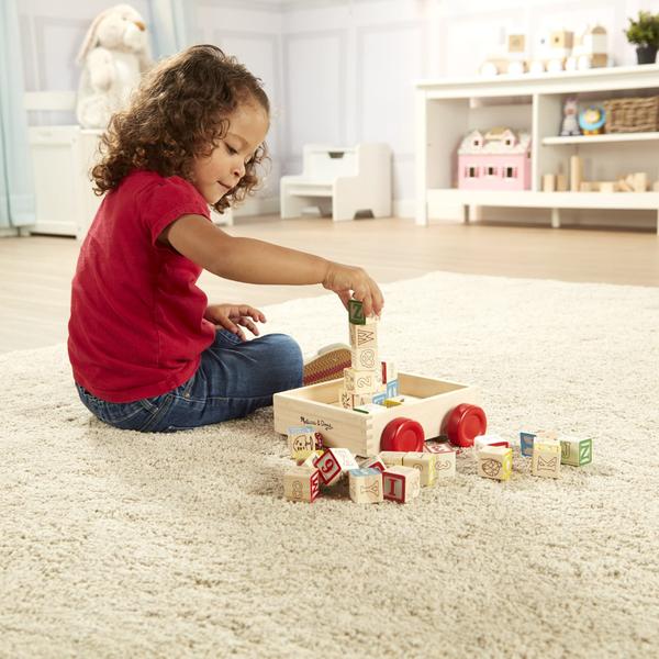 Imagem de Carrinho de brinquedos Melissa & Doug Classic ABC com 30 blocos