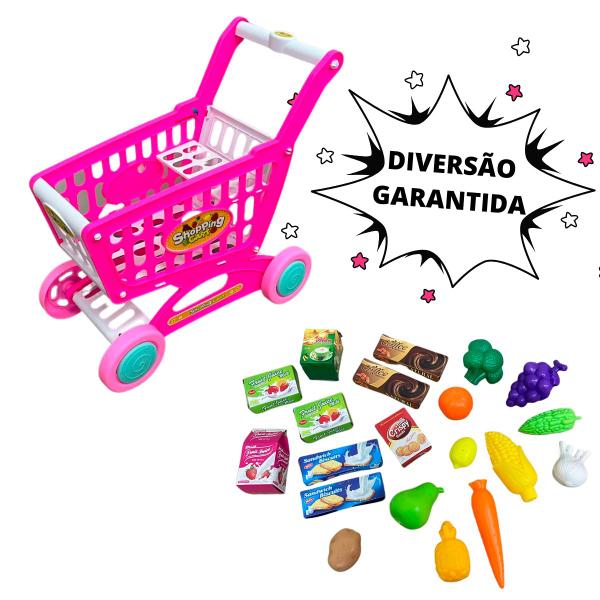 Imagem de Carrinho de Compras de Brinquedo Supermercado Infantil Rosa - Importway