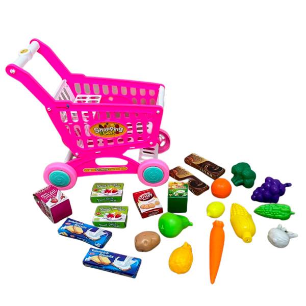 Imagem de Carrinho de Compras de Brinquedo Supermercado Infantil Rosa - Importway