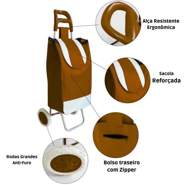 Imagem de Carrinho De Compras Dobrável Multiuso Feira Com Rodas Suporta ate 30 KG