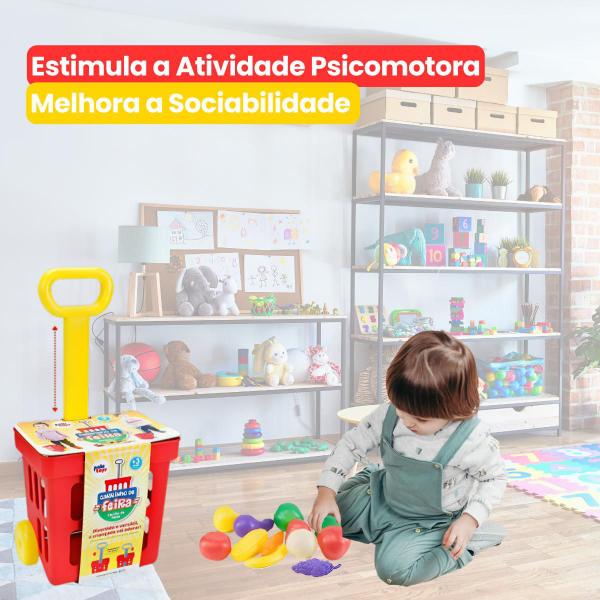 Imagem de Carrinho de Compras Feira Mercado Infantil Comidinhas 