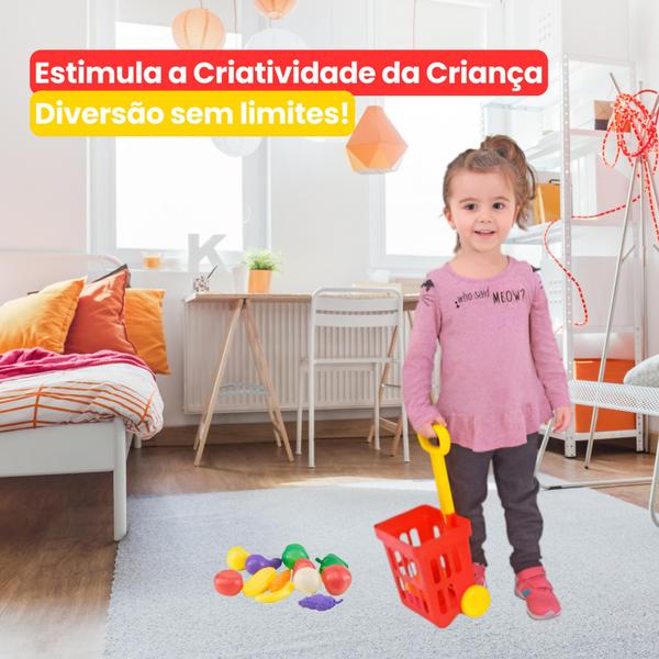 Imagem de Carrinho de Compras Feira Mercado Infantil Comidinhas