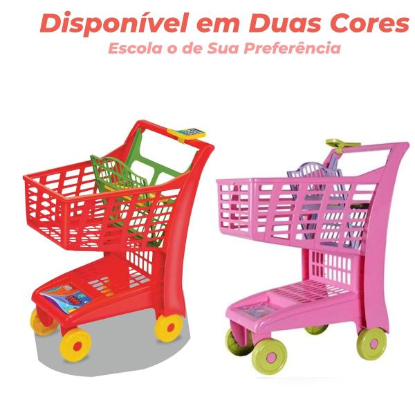 Imagem de Carrinho de Compras Supermercado Com Acessórios Infantil Assento para Boneca Frutas