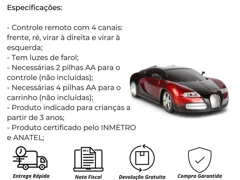 Imagem de Carrinho de Controle Remoto Amarelo Vermelho Laranja à Pilha Inmetro BW024AM Importway