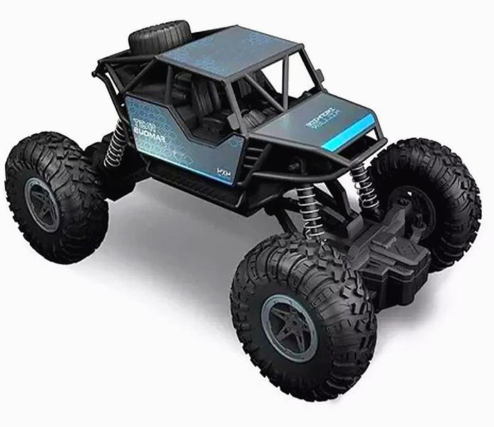 Imagem de Carrinho de Controle Remoto Big Foot Com Suspensão Off-Road Brinquedo Infantil Recarregável Azul Metálico