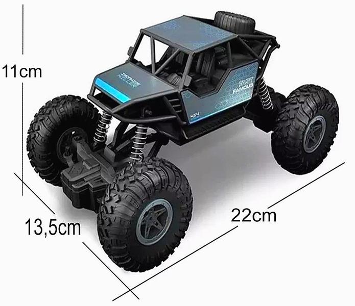 Imagem de Carrinho de Controle Remoto Big Foot Com Suspensão Off-Road Brinquedo Infantil Recarregável Azul Metálico