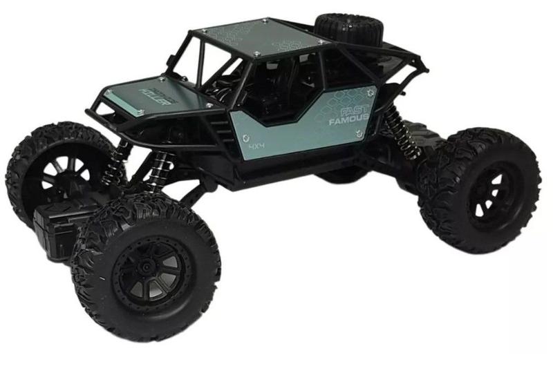 Imagem de Carrinho de Controle Remoto Big Foot Com Suspensão Off-Road Brinquedo Infantil Recarregável Verde Metálico