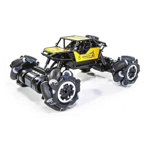 Imagem de Carrinho de Controle Remoto Brinquedo Infantil Recarregável Pick-up 4x4 8 Funções Horizontal Giro 360º Amarelo