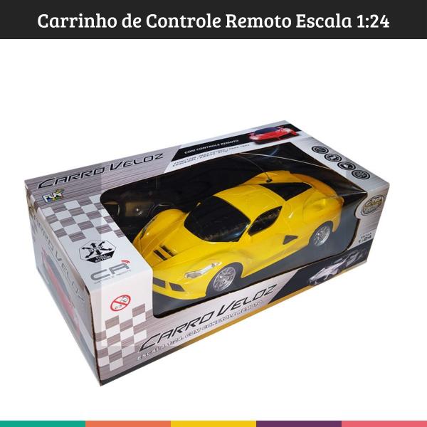 Imagem de Carrinho De Controle Remoto Carro Veloz Escala 1:24 Amarelo