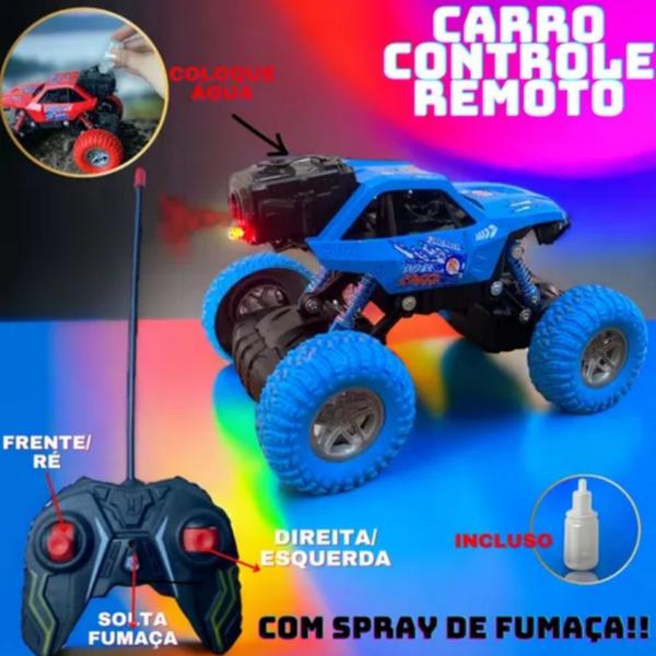 Imagem de Carrinho de Controle Remoto Jipe Grande Recarregável Solta Fumaça Brinquedo infantil para meninos