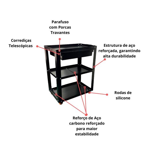 Imagem de Carrinho de Ferramenta Desmostavel com 01 Gaveta Preto