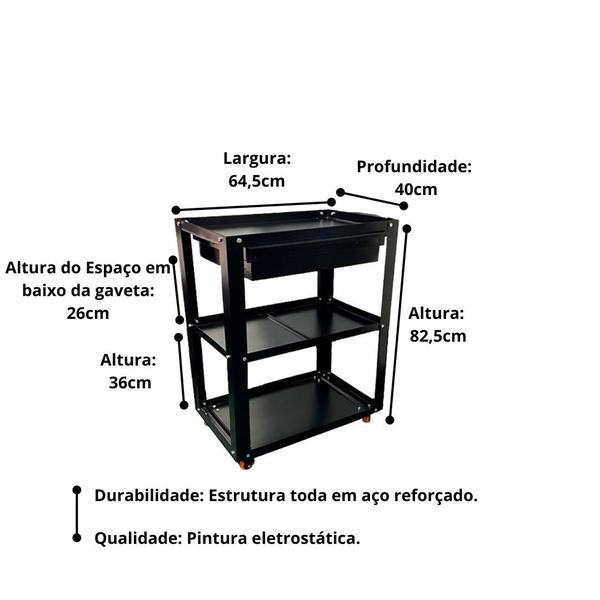 Imagem de Carrinho de Ferramenta Desmostavel com Gaveta Preto