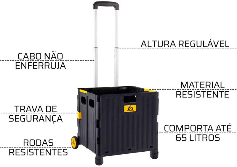 Carrinho De Ferramentas Dobrável Multiuso 65l Portátil Vira Maleta