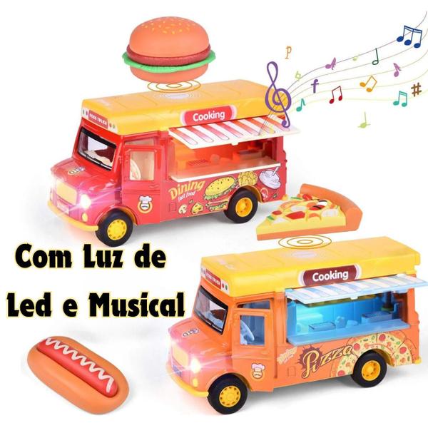 Imagem de Carrinho de Ferro A Fricção Miniatura Colecionador Food Truck Com Luz de Led e Musical