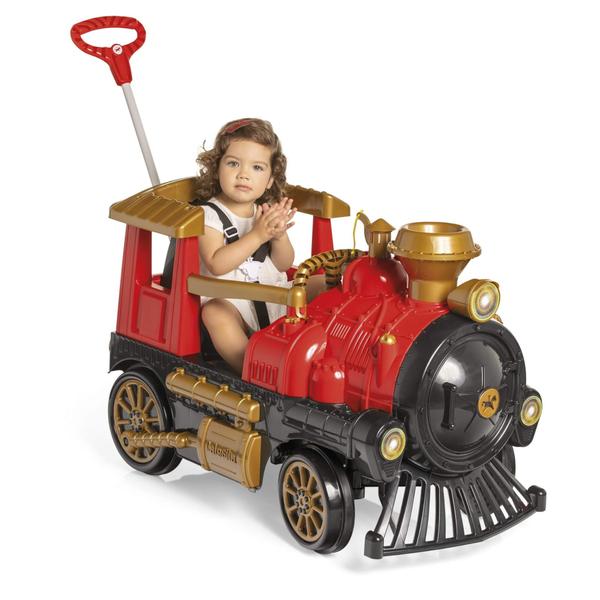 Imagem de Carrinho de Passeio e Pedal Infantil Locomotiva com Empurrador Calesita - 1043