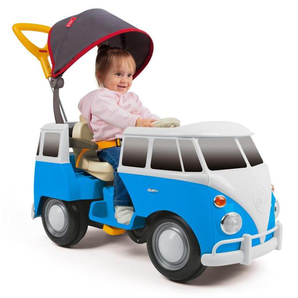 Imagem de Carrinho De Passeio E Pedal Kombi Azul Com Empurrador - Poliplac